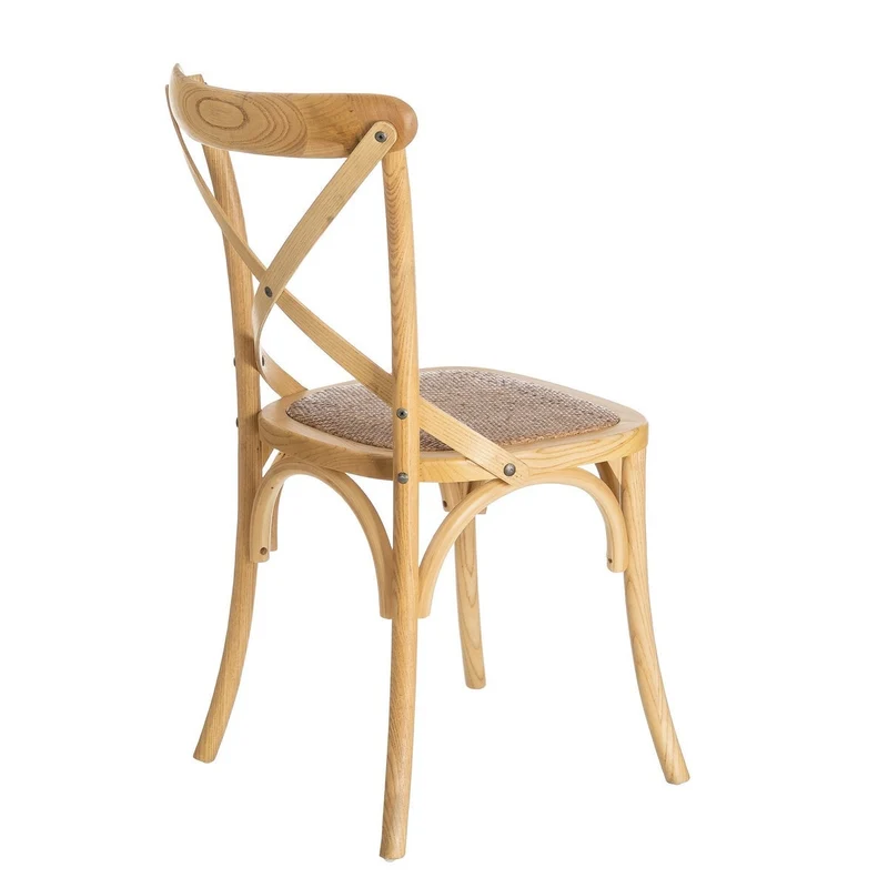 2 sillas de comedor Aspas de madera de olmo natural y asiento de ratán