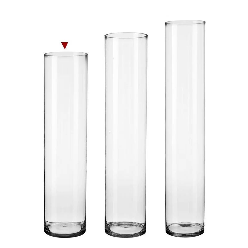 Jarrón cilíndrico de cristal transparente decorativo de 15x70 cm