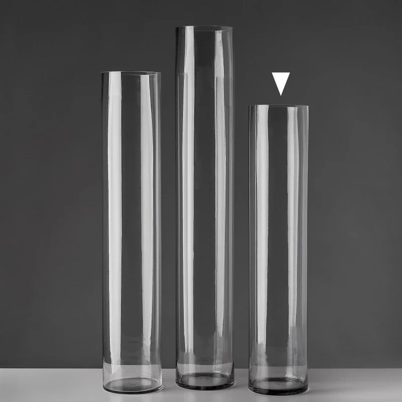 Jarrón cilíndrico de cristal transparente decorativo de 15x70 cm