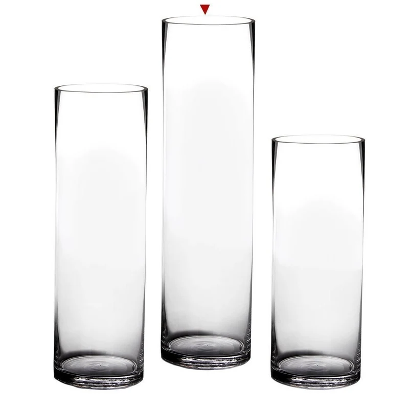 Jarrón cilíndrico de cristal transparente decorativo de 15x60 cm
