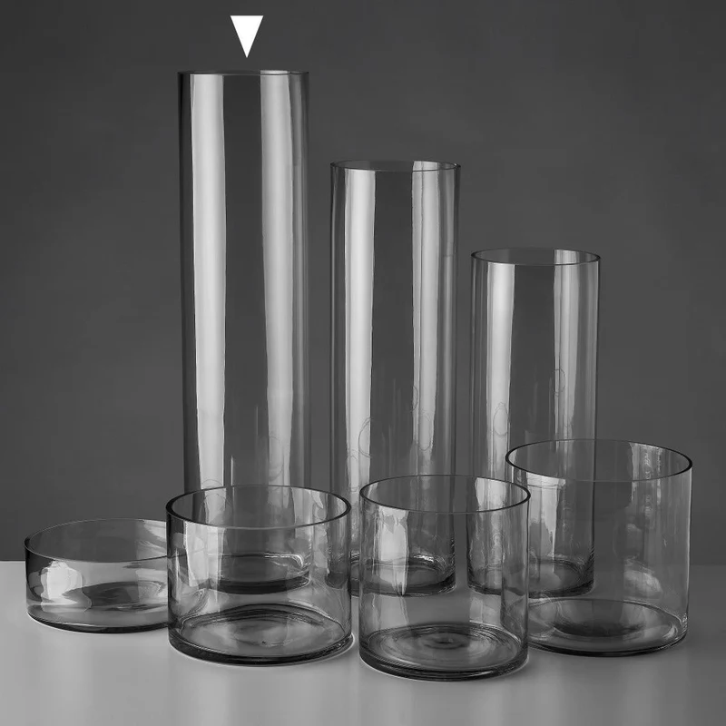 Jarrón cilíndrico de cristal transparente decorativo de 15x60 cm