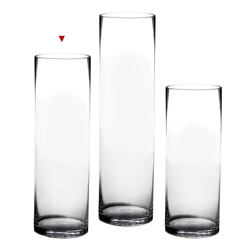 Jarrón cilíndrico de cristal transparente decorativo de 15x50 cm