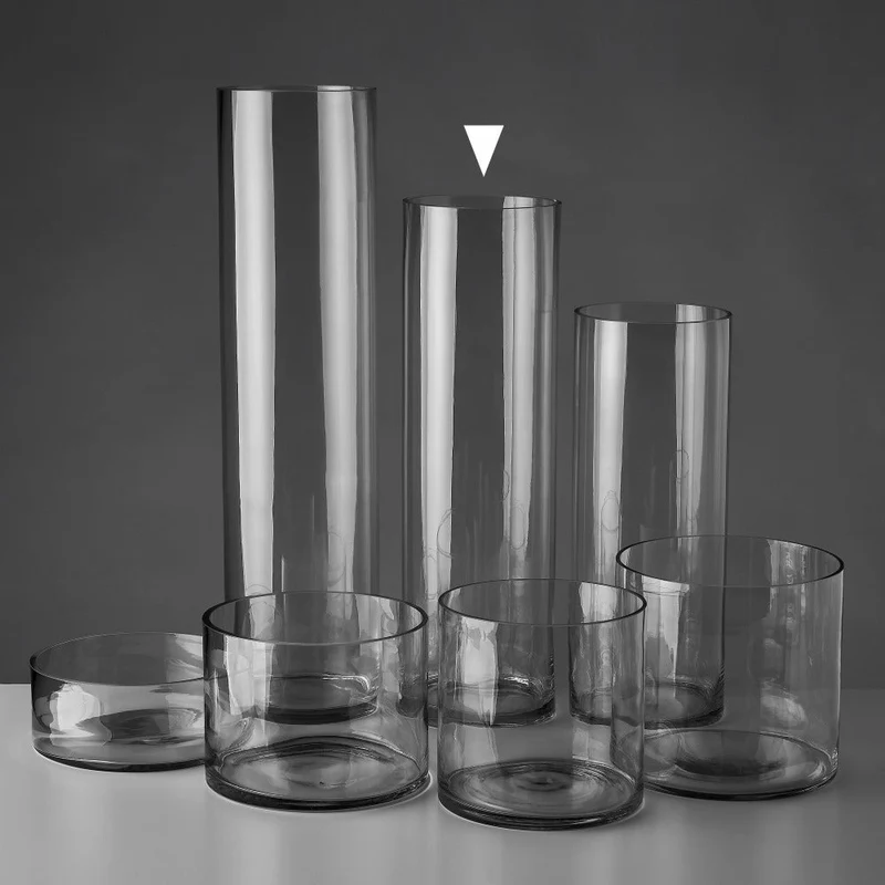 Jarrón cilíndrico de cristal transparente decorativo de 15x50 cm