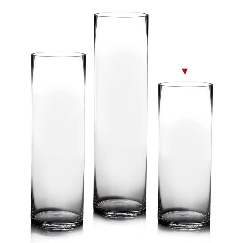 Jarrón cilíndrico de cristal transparente decorativo de 15x40 cm