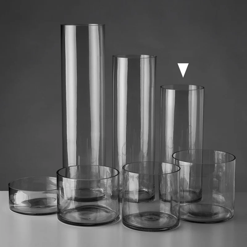 Jarrón cilíndrico de cristal transparente decorativo de 15x40 cm