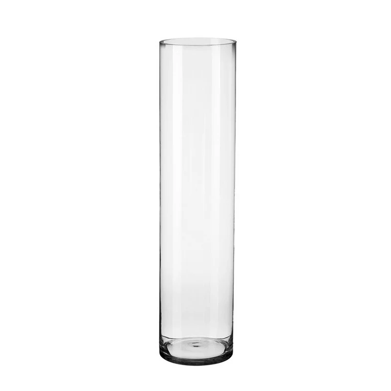 Jarrón cilíndrico de cristal transparente decorativo de 15x80 cm