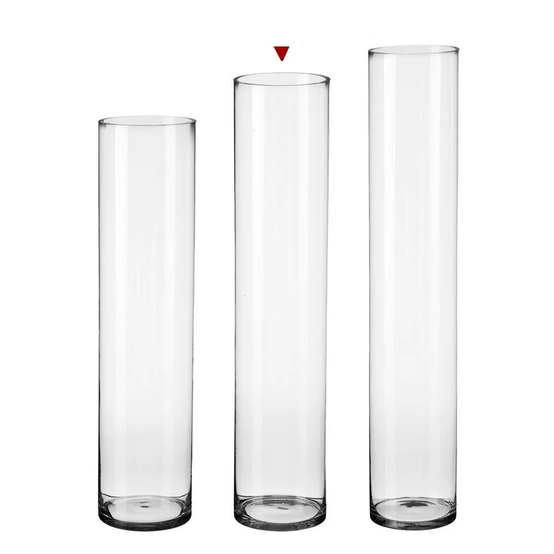 Jarrón cilíndrico de cristal transparente decorativo de 15x80 cm