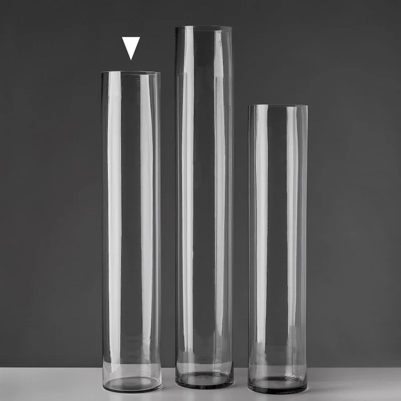 Jarrón cilíndrico de cristal transparente decorativo de 15x80 cm