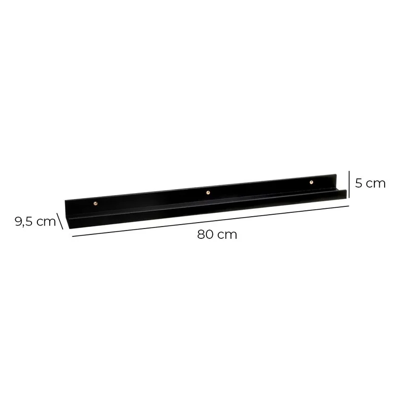 Estante flotante de pared de madera negra para cuadros de 80x9,5x5 cm