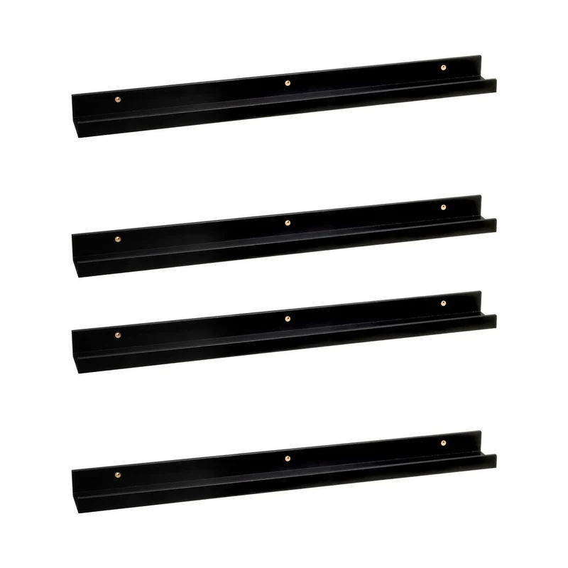 4 estantes flotantes de pared de madera negra para cuadros de 80x9,5x5 cm