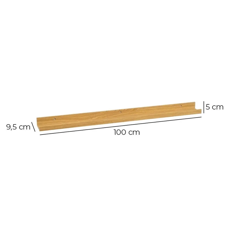 Estante flotante de pared de madera color roble de 100x9,5x5 cm