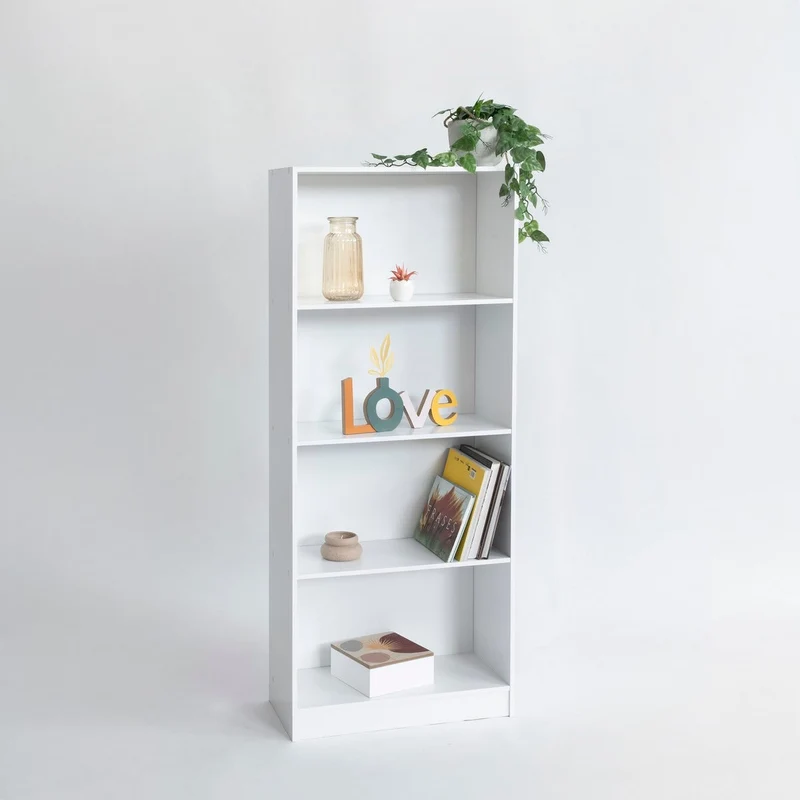 Estantería librería de 4 estantes de tablero MDF blanco de 147x60 cm