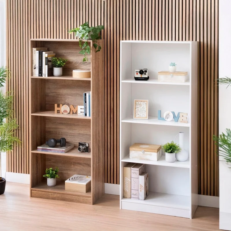 Estantería librería de 4 estantes de tablero MDF blanco de 147x60 cm