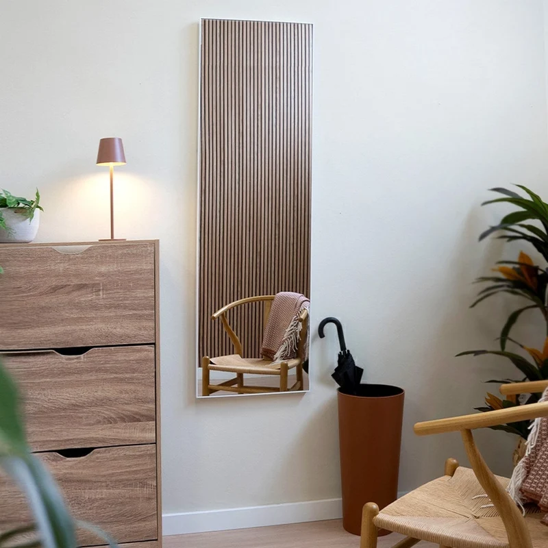 Espejo de pared de cuerpo entero con marco blanco de plástico de 45x145 cm