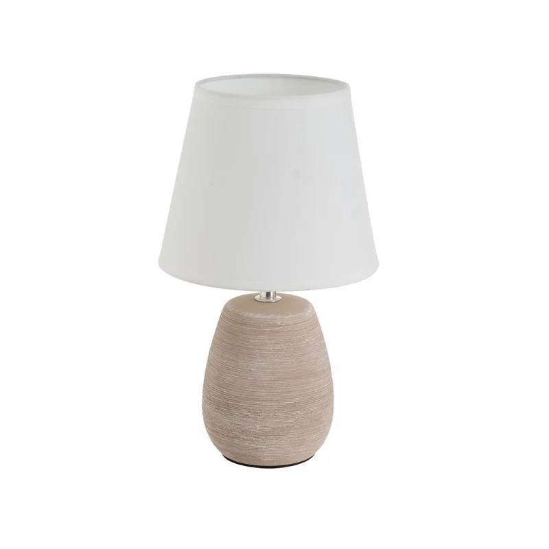 Lámpara de mesa rústica de cerámica marrón de ø 17x27 cm con tulipa blanca