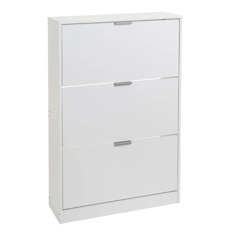 Zapatero con 3 puertas de tablero blanco de 74x24x119 cm para 18 pares