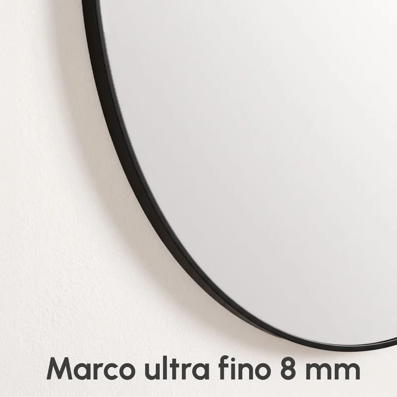 Espejo de pared redondo con marco de aluminio negro de 100 cm