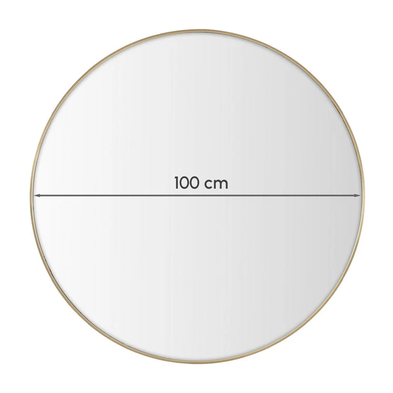 Espejo de pared redondo con marco de aluminio dorado de 100 cm