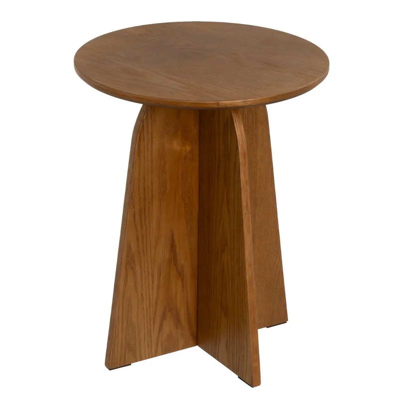 Mesa auxiliar redonda de madera laminada color roble de 40x40x50 cm
