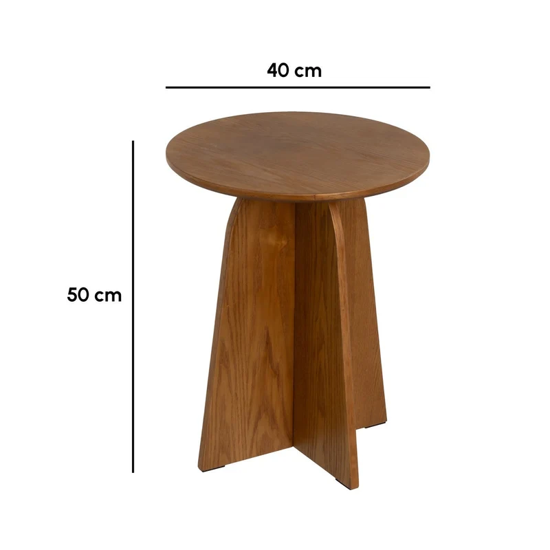 Mesa auxiliar redonda de madera laminada color roble de 40x40x50 cm