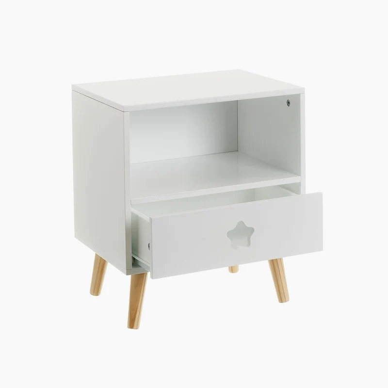Mesita de noche infantil de madera de pino blanca de 40x30x50 cm