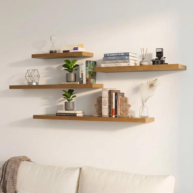 Set de 2 estantes de pared flotantes color roble de 60x23,5x3,8 cm