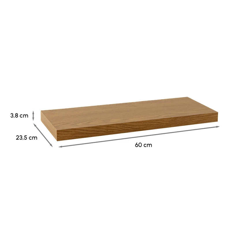 Set de 2 estantes de pared flotantes color roble de 60x23,5x3,8 cm