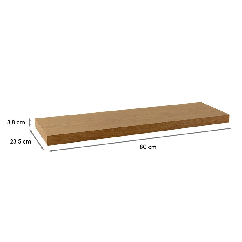 Set de 2 estantes de pared flotantes color roble de 80x23,5x3,8 cm