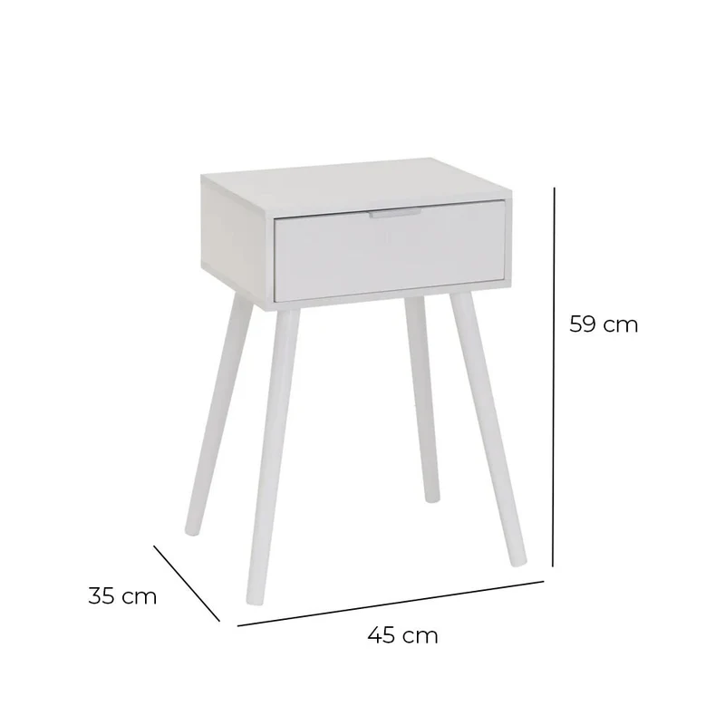 Mesita de noche de 1 cajón con laminado color blanco de 45x35x59cm