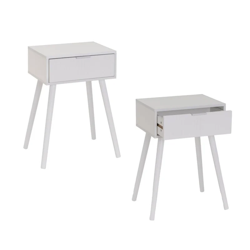 Set de 2 mesitas de noche de 1 cajón laminado color blanco de 45x35x59cm