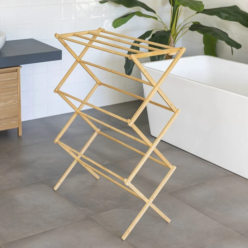 Toallero tendedero plegable de bambú de 74x36x105 cm con 11 barras