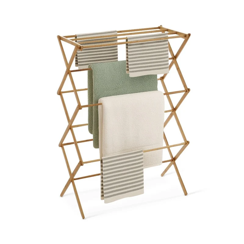 Toallero tendedero plegable de bambú de 74x36x105 cm con 11 barras