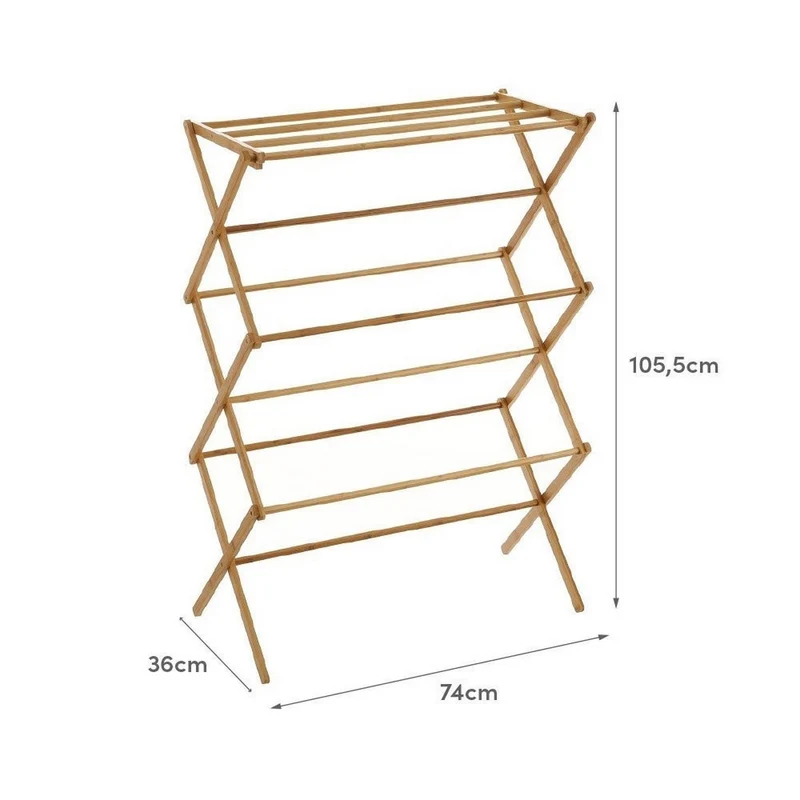 Toallero tendedero plegable de bambú de 74x36x105 cm con 11 barras
