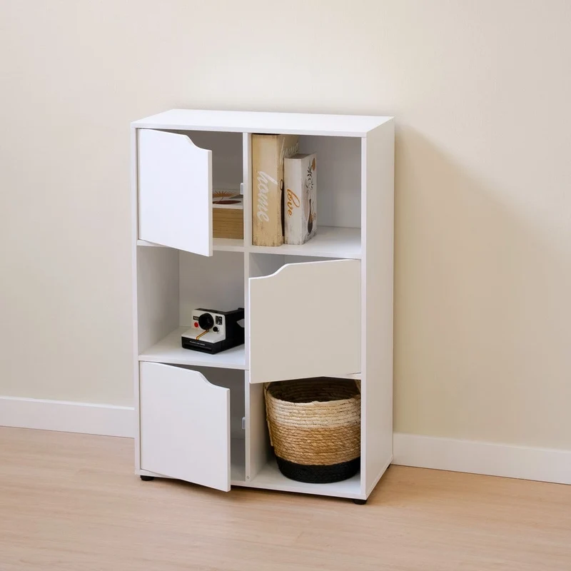 Estantería Cubo con 6 estantes y 3 puertas color blanco de 90x60x29 cm