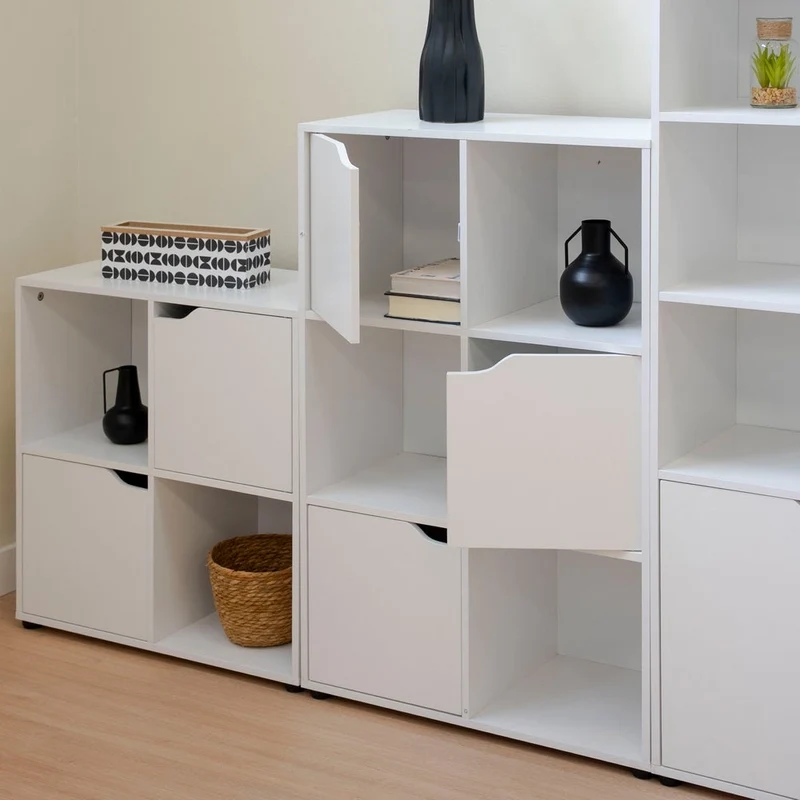 Estantería Cubo con 6 estantes y 3 puertas color blanco de 90x60x29 cm