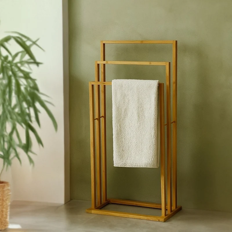 Toallero de bambú natural para 3 toallas de baño de 42x24x82cm