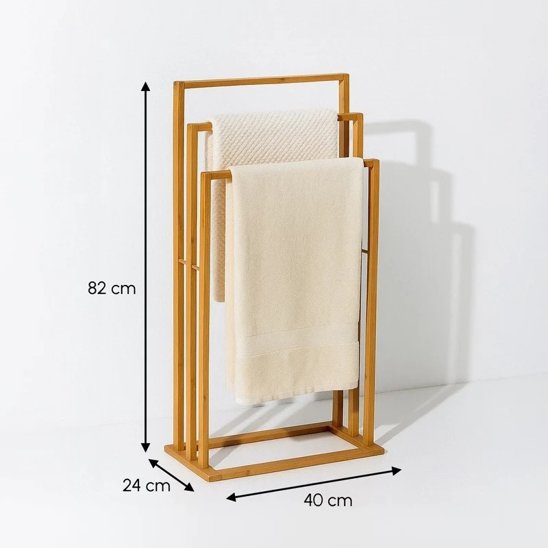 Toallero de bambú natural para 3 toallas de baño de 42x24x82cm