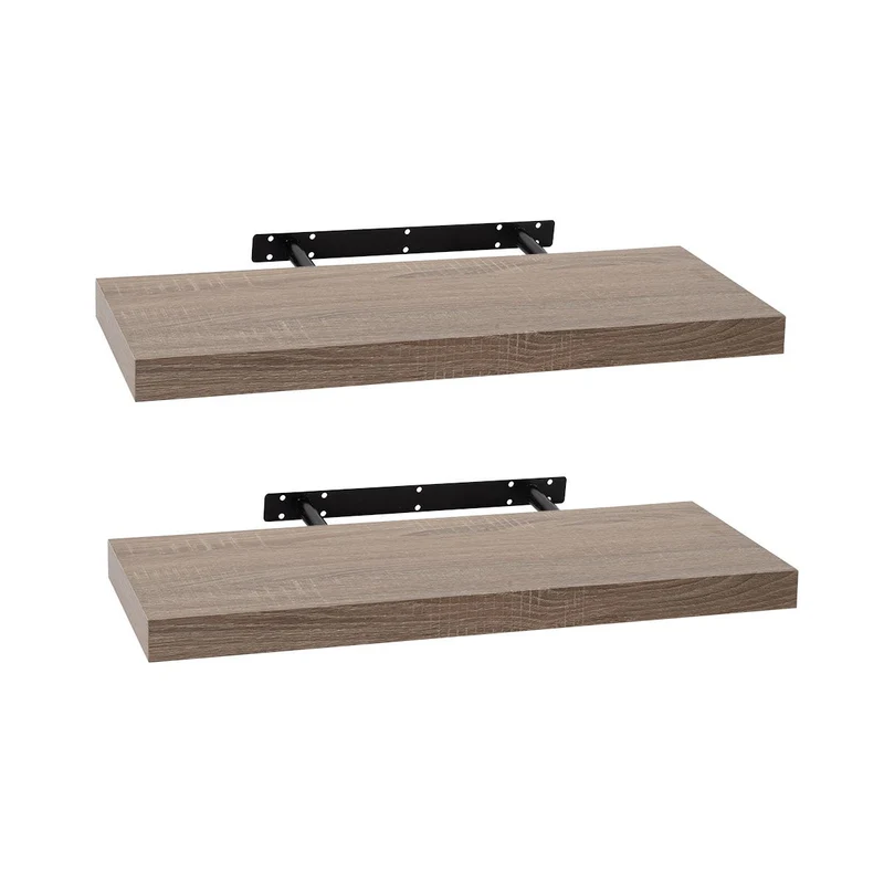 Set de 2 estantes de pared flotantes color madera natural de 60x23,5x3,8 cm