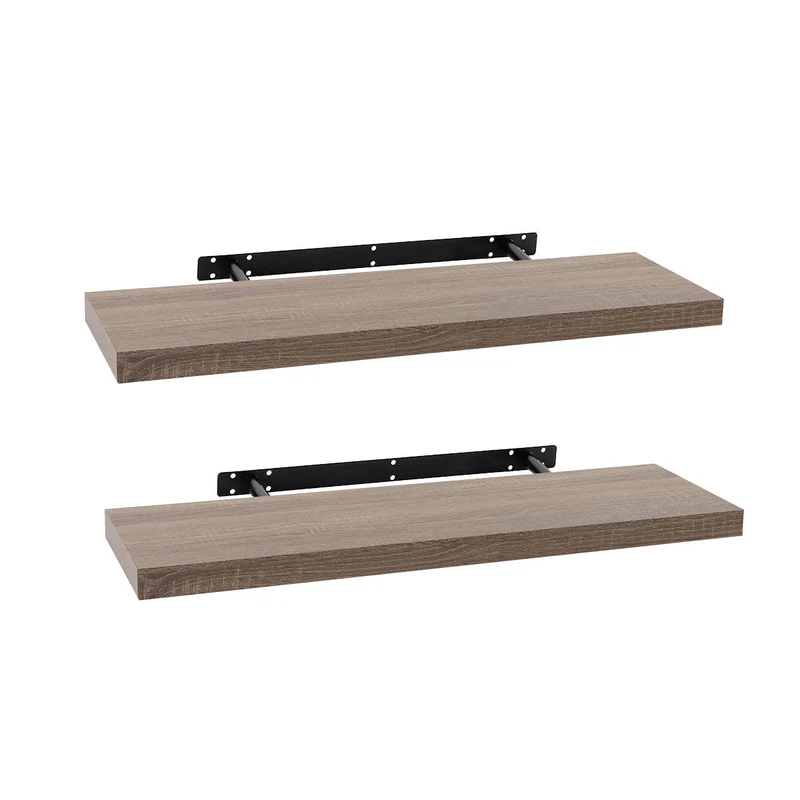 Set de 2 estantes de pared flotantes color madera natural de 80x23,5x3,8 cm