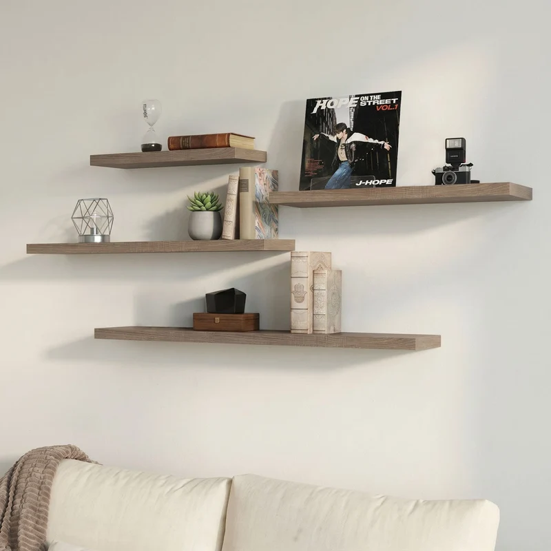 Set de 2 estantes de pared flotantes color madera natural de 80x23,5x3,8 cm