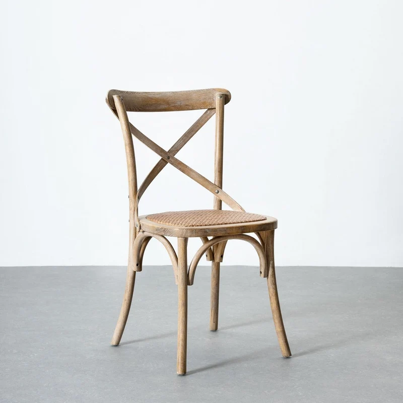 4 sillas de comedor Aspas de madera de olmo marrón y asiento de ratán