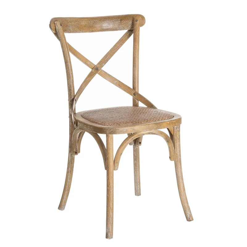 4 sillas de comedor Aspas de madera de olmo marrón y asiento de ratán