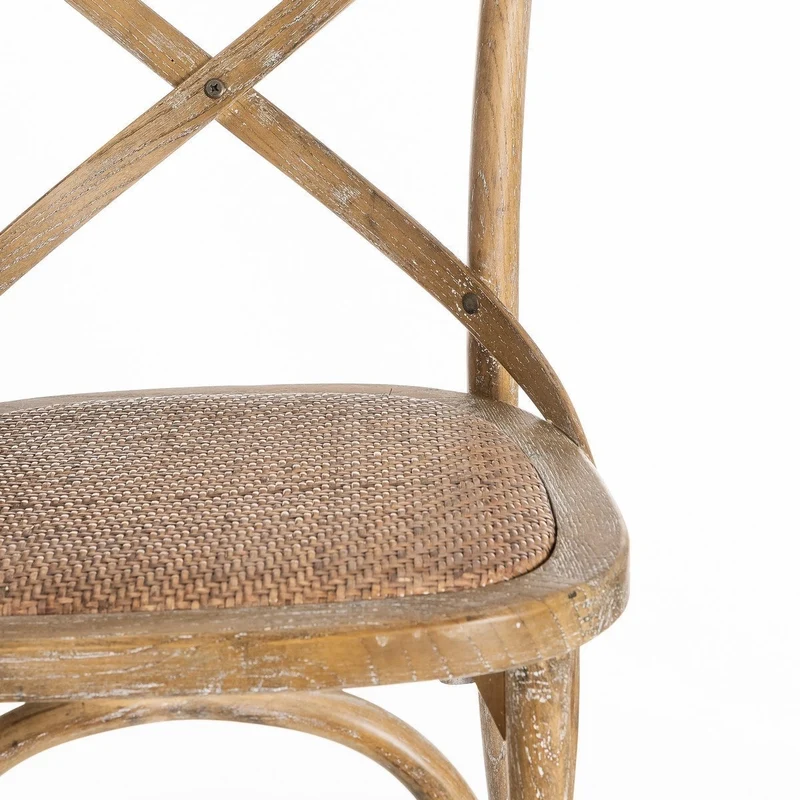 4 sillas de comedor Aspas de madera de olmo marrón y asiento de ratán