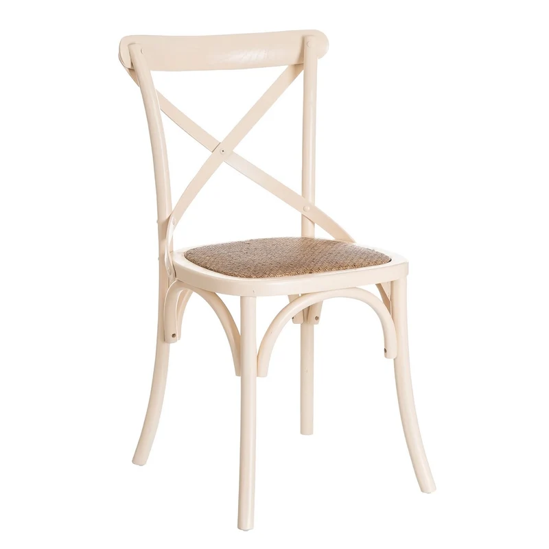 2 sillas de comedor Aspas de madera de olmo blanco y asiento de ratán