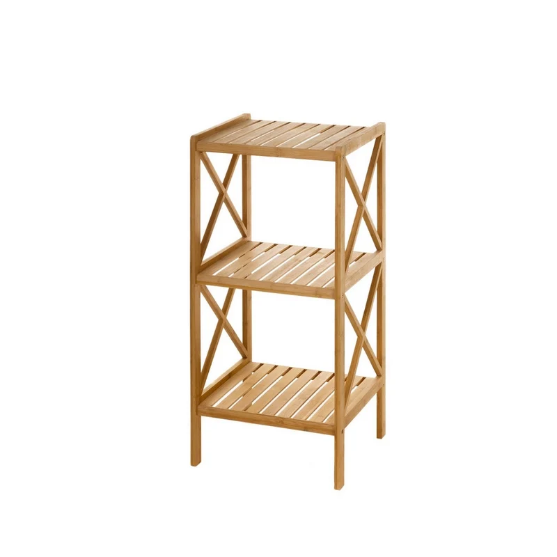 Estantería de pie de bambú natural con 3 baldas alistonadas de 37x33x85 cm