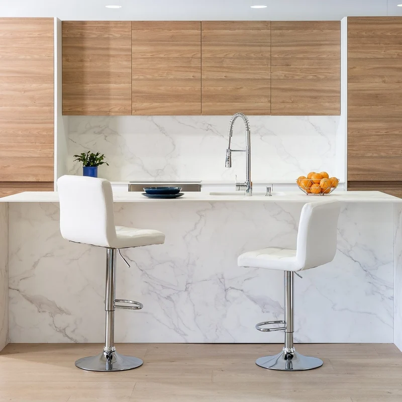 2 taburetes de cocina regulables en altura blancos con respaldo alto