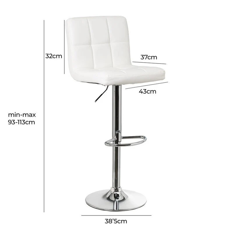 Taburete alto de cocina regulable en altura blanco con respaldo alto