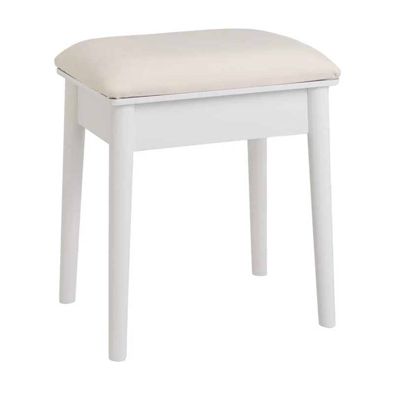 Banqueta clásica de tocador en madera de paulonia blanca 38x29x45cm