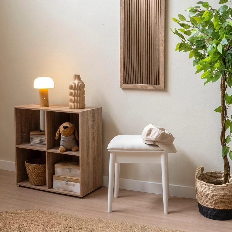 Banqueta clásica de tocador en madera de paulonia blanca 38x29x45cm