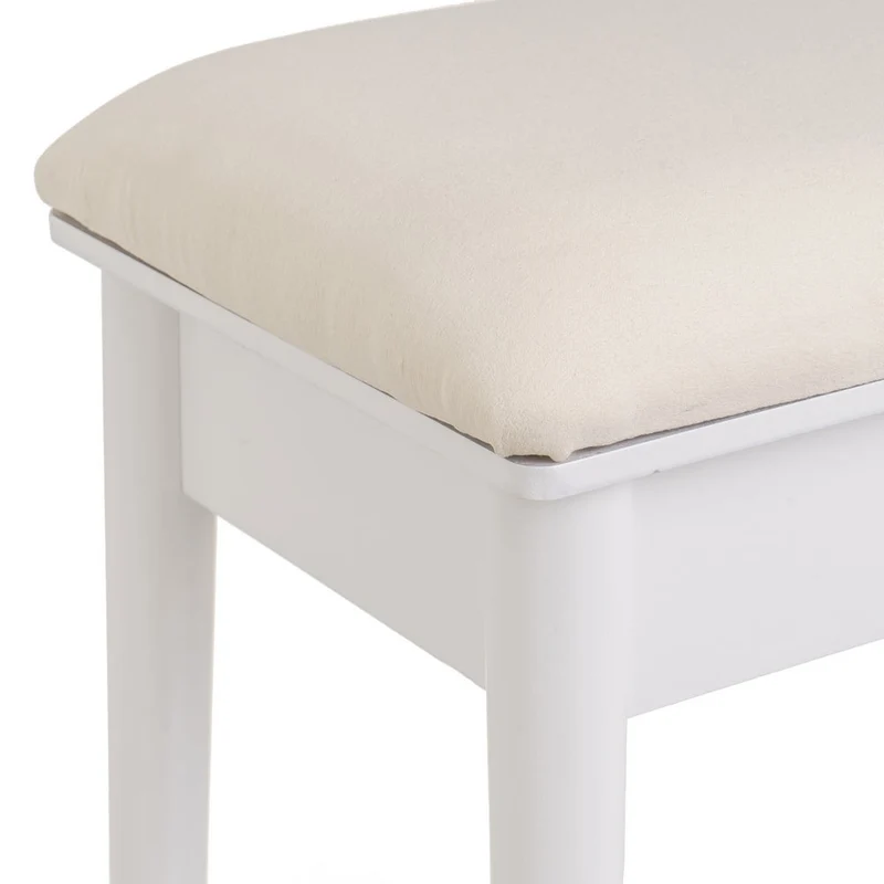 Banqueta clásica de tocador en madera de paulonia blanca 38x29x45cm